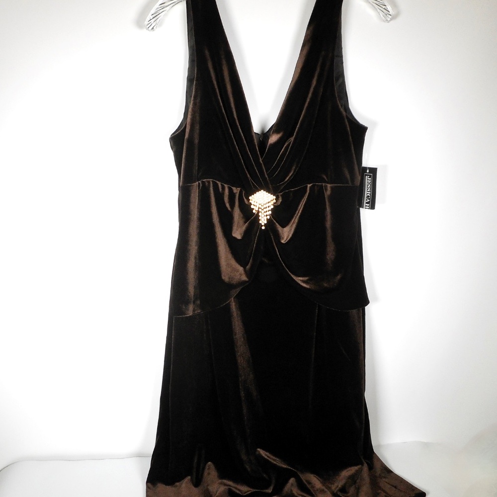 Jessica Howard Brown Velvet 14 Dress Sleeveless Cocktail Party Evening Stretch